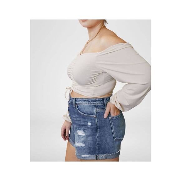 Kancan Lyric Ultra High Rise Distressed Button Fly Denim Shorts Women's 3XL - Picture 9 of 9